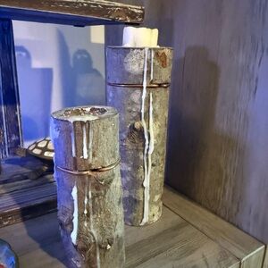 Vintage Handmade Rustic Wooden Log Candle Holders